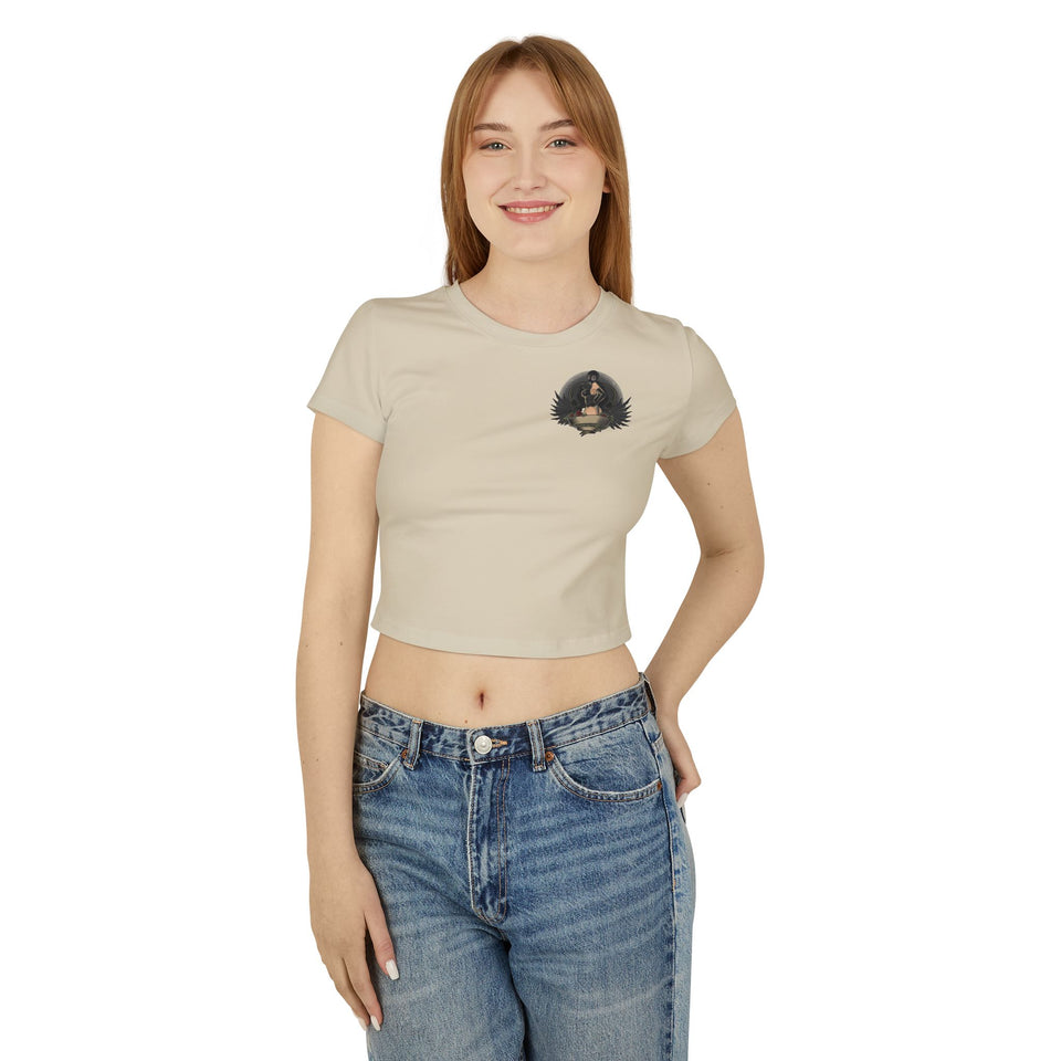 Vintage-Inspired Women's Baby Tee with Bold Graphic Design