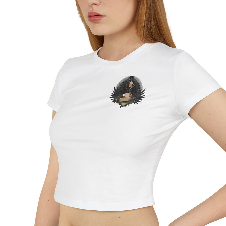 Vintage-Inspired Women's Baby Tee with Bold Graphic Design