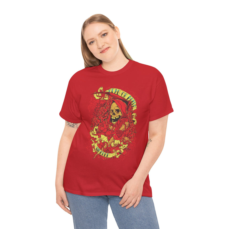 Unisex Heavy Cotton Tee - Skull & Heart Design, Edgy Graphic Tee for Casual Wear