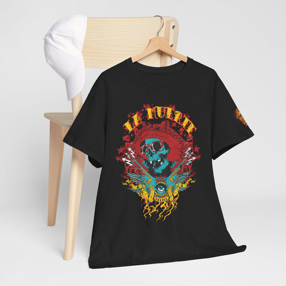 Artistic Unisex Heavy Cotton Tee - Vibrant Skull & Floral Design
