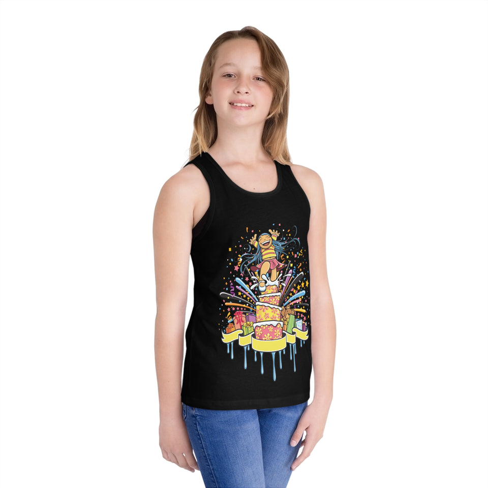 Colorful Celebration Kid's Jersey Tank Top with Fun Cake Design