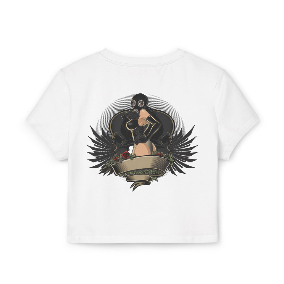 Vintage-Inspired Women's Baby Tee with Bold Graphic Design