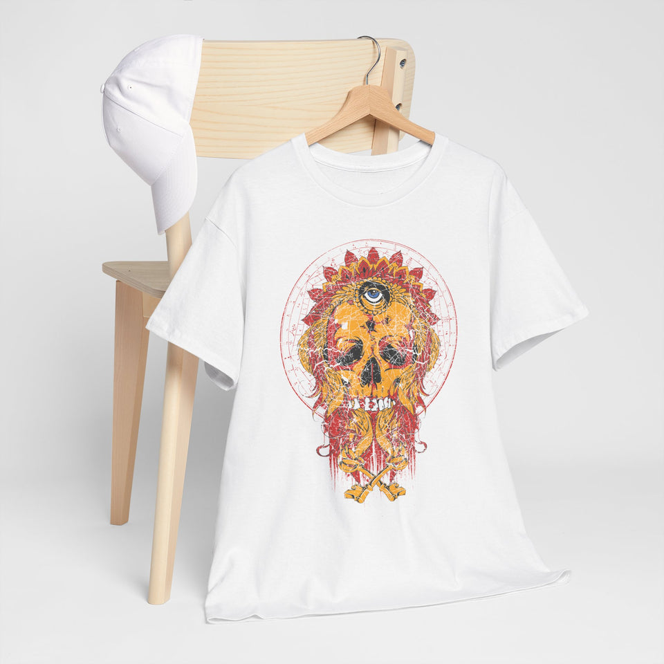 Bohemian Skull Unisex Heavy Cotton Tee - Vibrant Art Tee for Free Spirits
