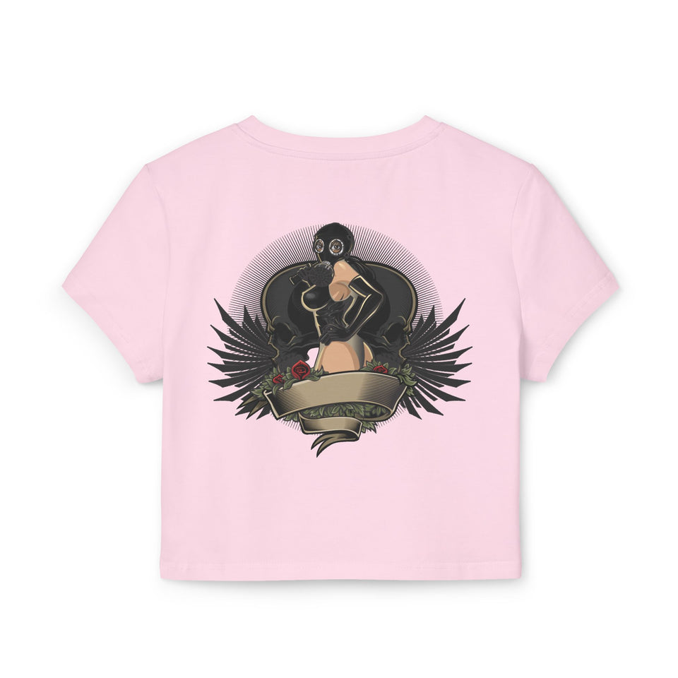 Vintage-Inspired Women's Baby Tee with Bold Graphic Design