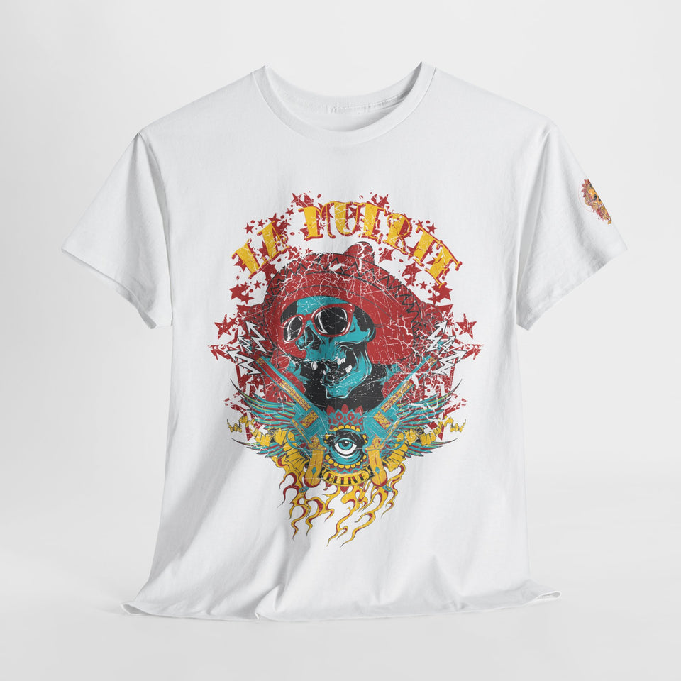 Artistic Unisex Heavy Cotton Tee - Vibrant Skull & Floral Design