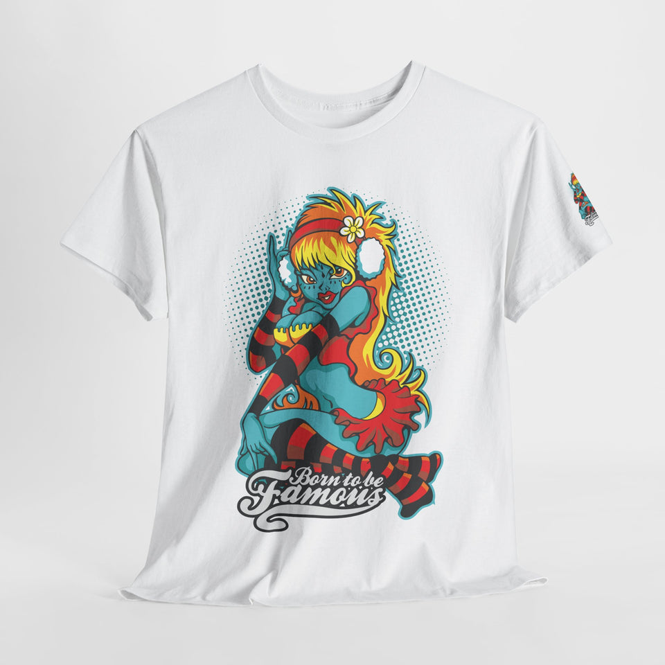 Vibrant Cartoon Pin-Up Tee - Unisex Heavy Cotton T-Shirt for Casual Fun