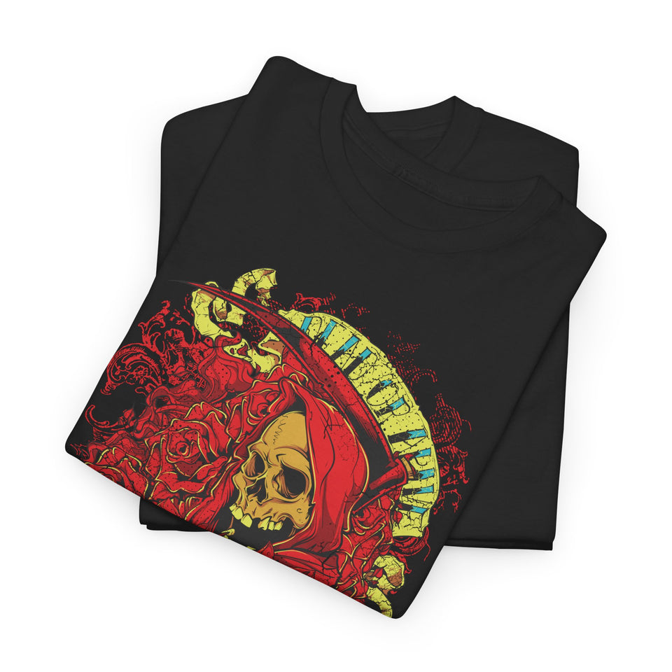 Unisex Heavy Cotton Tee - Skull & Heart Design, Edgy Graphic Tee for Casual Wear