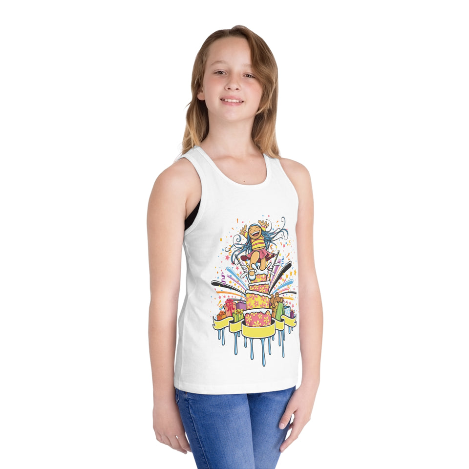 Colorful Celebration Kid's Jersey Tank Top with Fun Cake Design