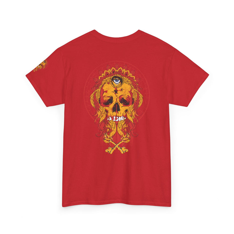 Artistic Unisex Heavy Cotton Tee - Vibrant Skull & Floral Design