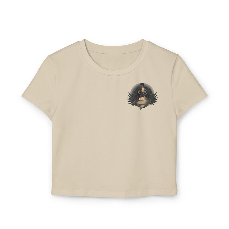 Vintage-Inspired Women's Baby Tee with Bold Graphic Design