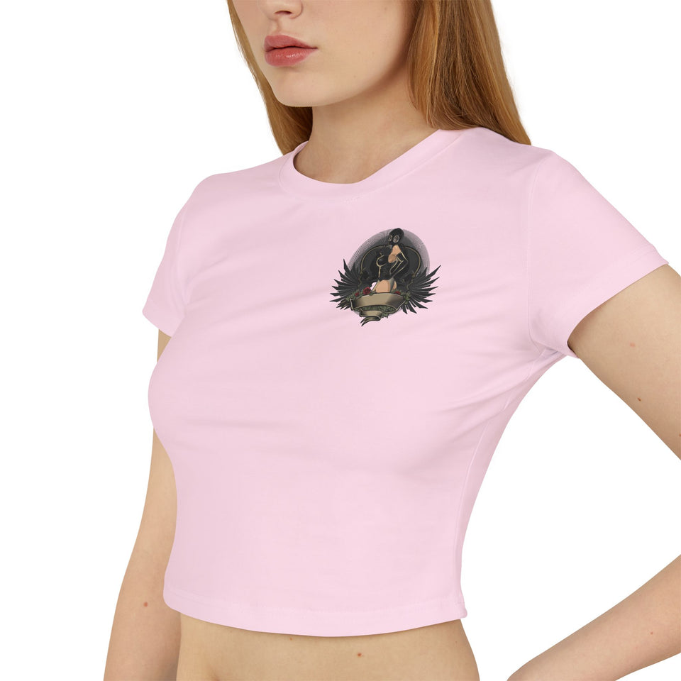 Vintage-Inspired Women's Baby Tee with Bold Graphic Design