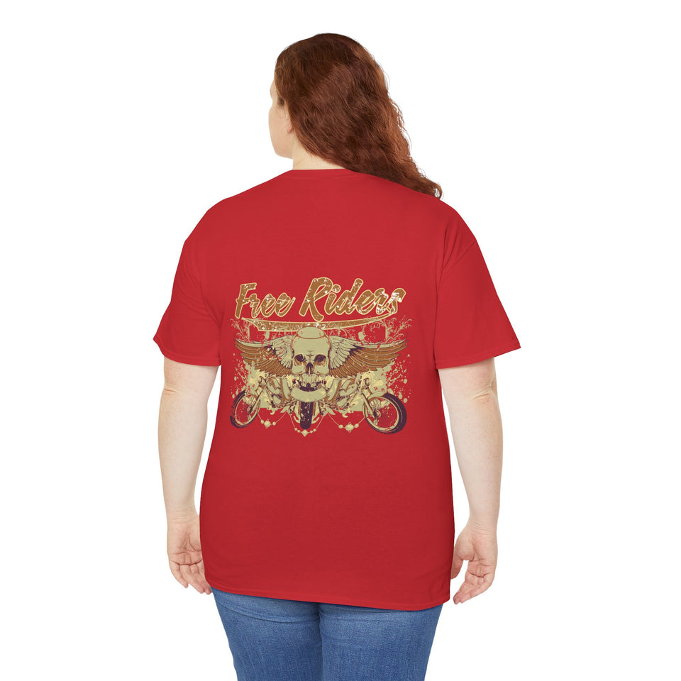 Unisex Heavy Cotton Tee - Pirate Skull & Free Riders Design - Bold Graphic Tee for Motorcycle Enthusiasts