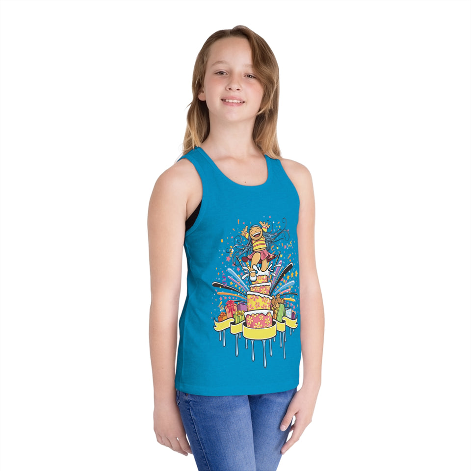 Colorful Celebration Kid's Jersey Tank Top with Fun Cake Design