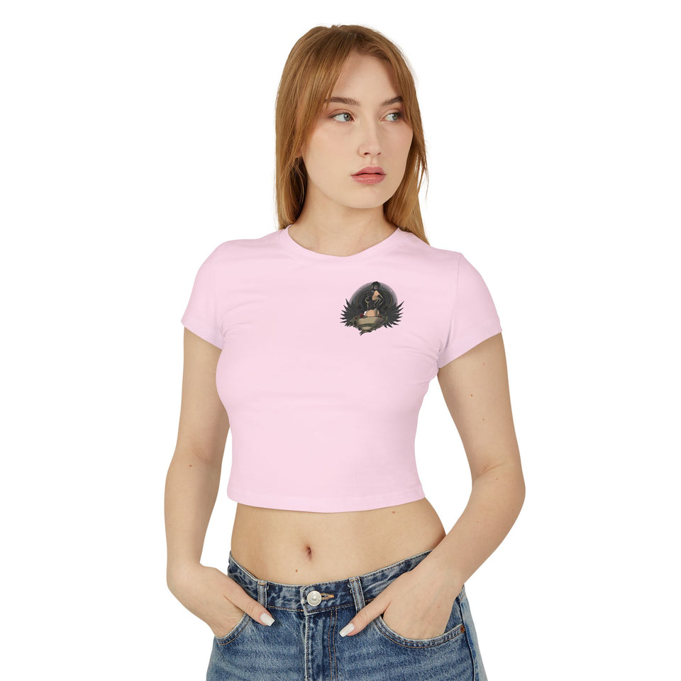 Vintage-Inspired Women's Baby Tee with Bold Graphic Design