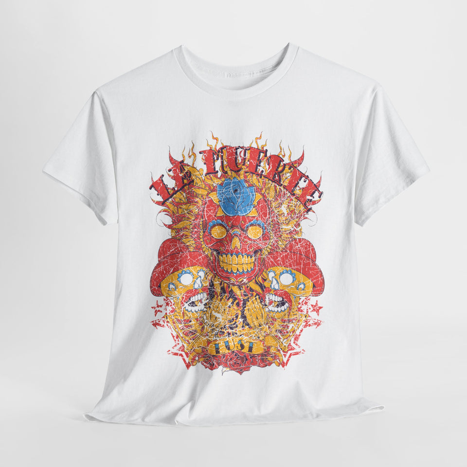 Vibrant Unisex Heavy Cotton Tee - Eye-Catching Skull Design